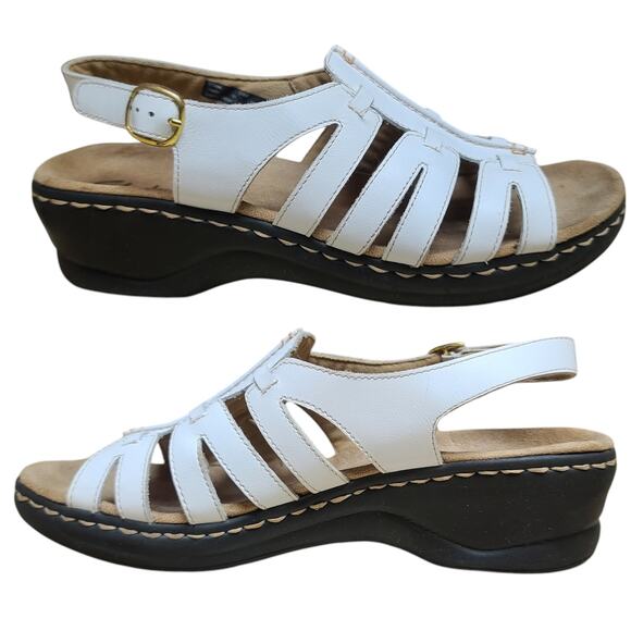 Clarks White Leather Lexi Marigold Sling Back Strappy Sandals Shoes 10 M - Picture 1 of 6